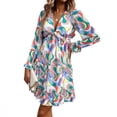 thumbnail image 5 of New Spring/Summer Women's Elegant Color-Blocked Print V-Neck Long-Sleeve Dress, 5 of 5