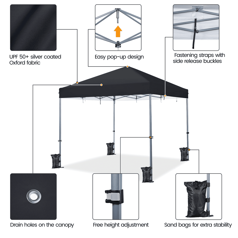 Alden Design 12x12FT Pop-up Canopy Lock with One Push for Outdoor, Black