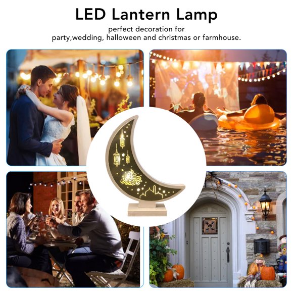 Wooden LED Light, Ramadan Mubarak Light Moon Stable Base For Party