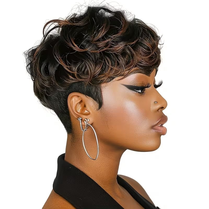 Short curly wig with bangs natural fluffy heat-resistant synthetic fiber hairstyle