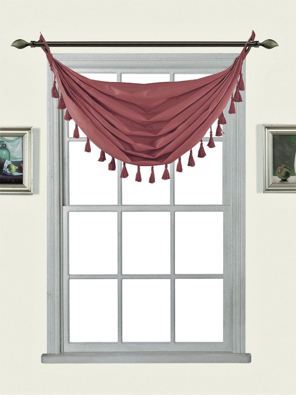 (WAVE) BRICK 1PC Elegant Faux Silk Rod Pocket Swag Waterfall Ascot