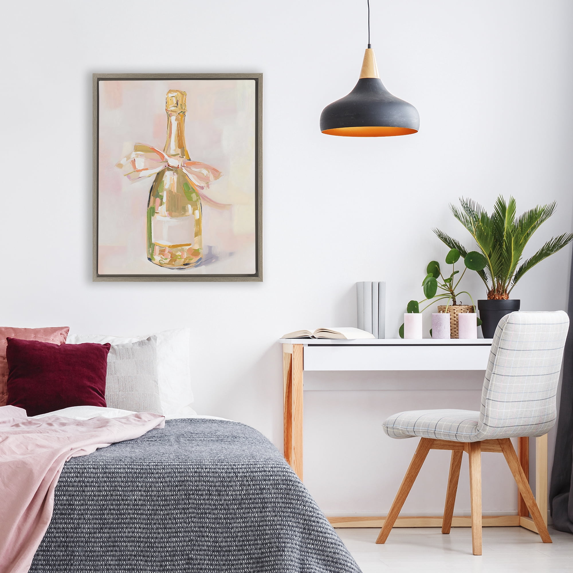 Stupell Industries Pink Champagne Celebration Brown Framed Floater Canvas Wall Art, design by The Prints Vibe