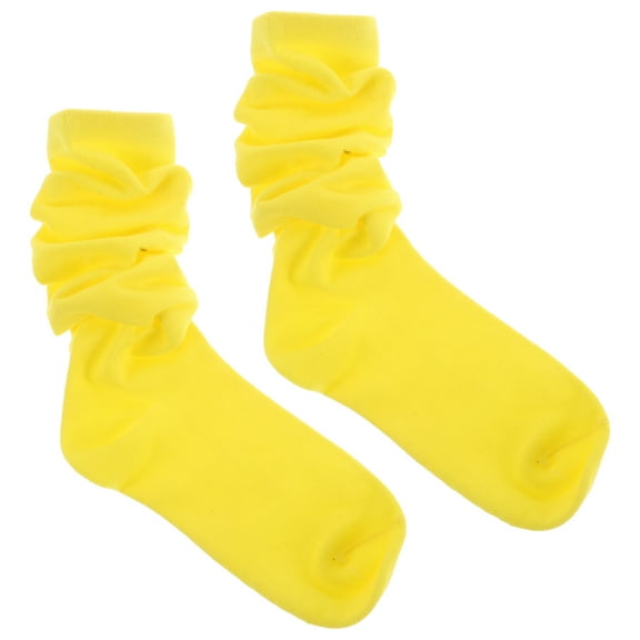 EXHUMKY Women's Over the Knee Socks Bright Yellow Cotton 1 Pair Non-falling off Socks