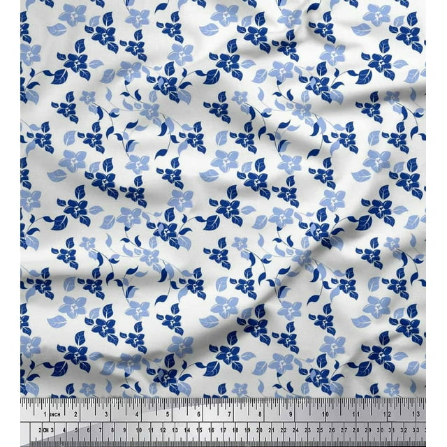 Soimoi Poly Georgette Fabric Leaves & Flower Floral Decor Fabric Printed Yard 42 Inch Wide