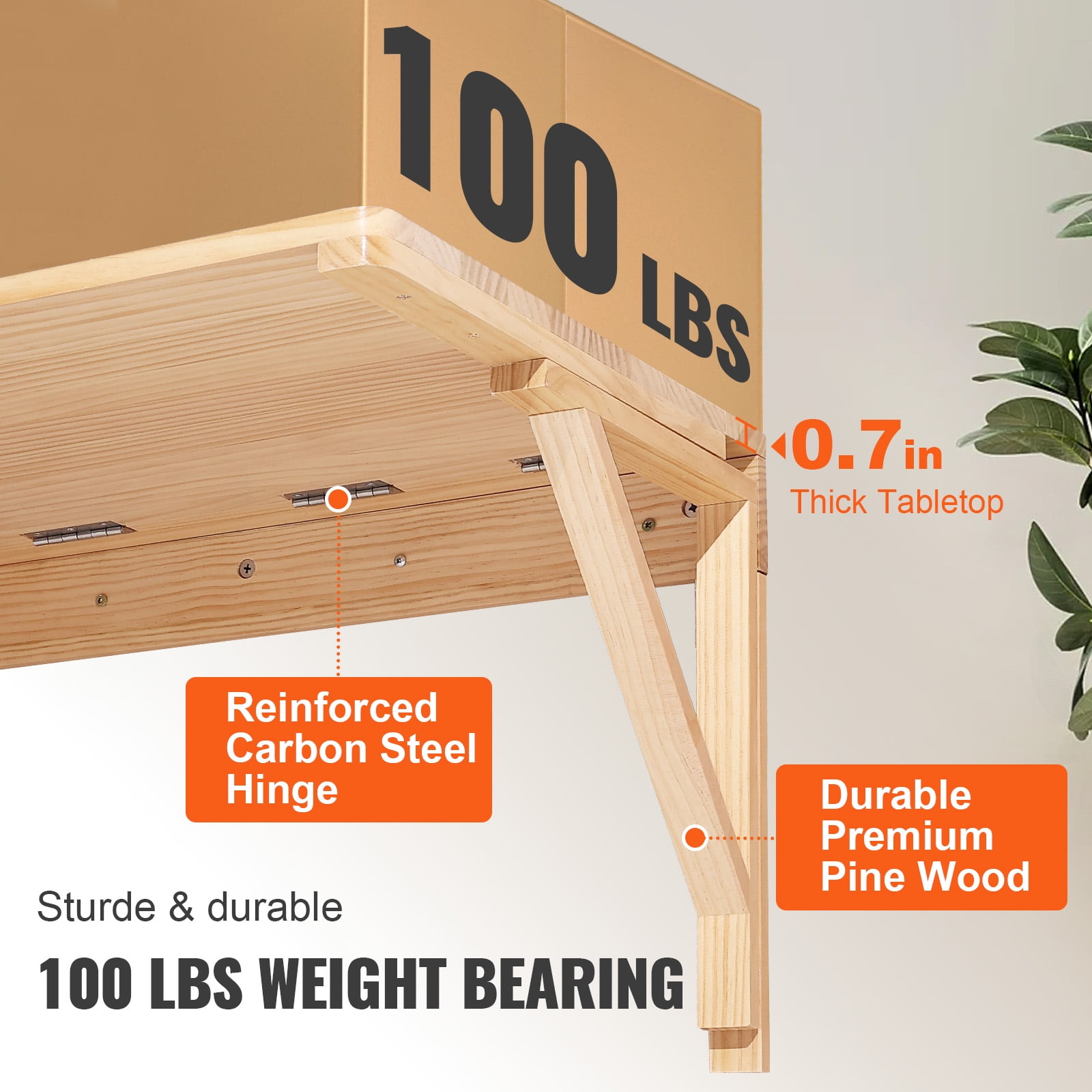 SKYSHALO Wall Mounted Folding Table Wall Mounted Drop Leaf Tables Solid Wood Floating Desk for Dining Laundry Room Office 31.5 x 23.58 x 17.24