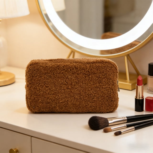 Bolsa de almacenamiento de felpa de peluche | Neceser portátil de viaje para cosméticos y artículos de aseo