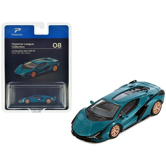 Lamborghini Sian FKP 37 Blu Uranus Blue Metallic "Hypercar League Collection" 1/64 Diecast Model Car by PosterCars