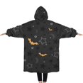 thumbnail image 2 of Oversized Wearable Blanket Hoodie,Halloween Bats and Stars Pattern Sherpa Blanket Hoodie with Super Pockets,Super Warm Fuzzy Pullover for Women & Men, 2 of 6
