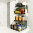 thumbnail image 3 of TEAFIRST 2 Tier Fruit Baskets, Fruit Kitchen Organization Stackable, with Lid, , Carbon Steel, Black, 3 of 8