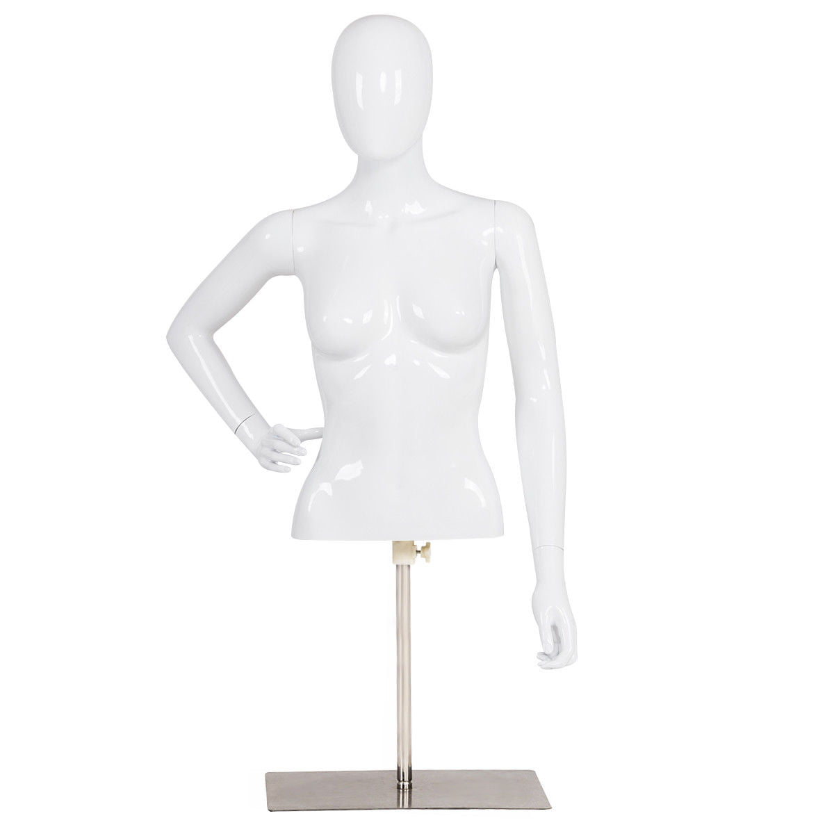 Steel base included Including base. Fiberglass material Matte White Color ROXY DISPLAY Female Mannequin Torso With nice figure and arms Removable neck and Arms MD-TFW-IV 