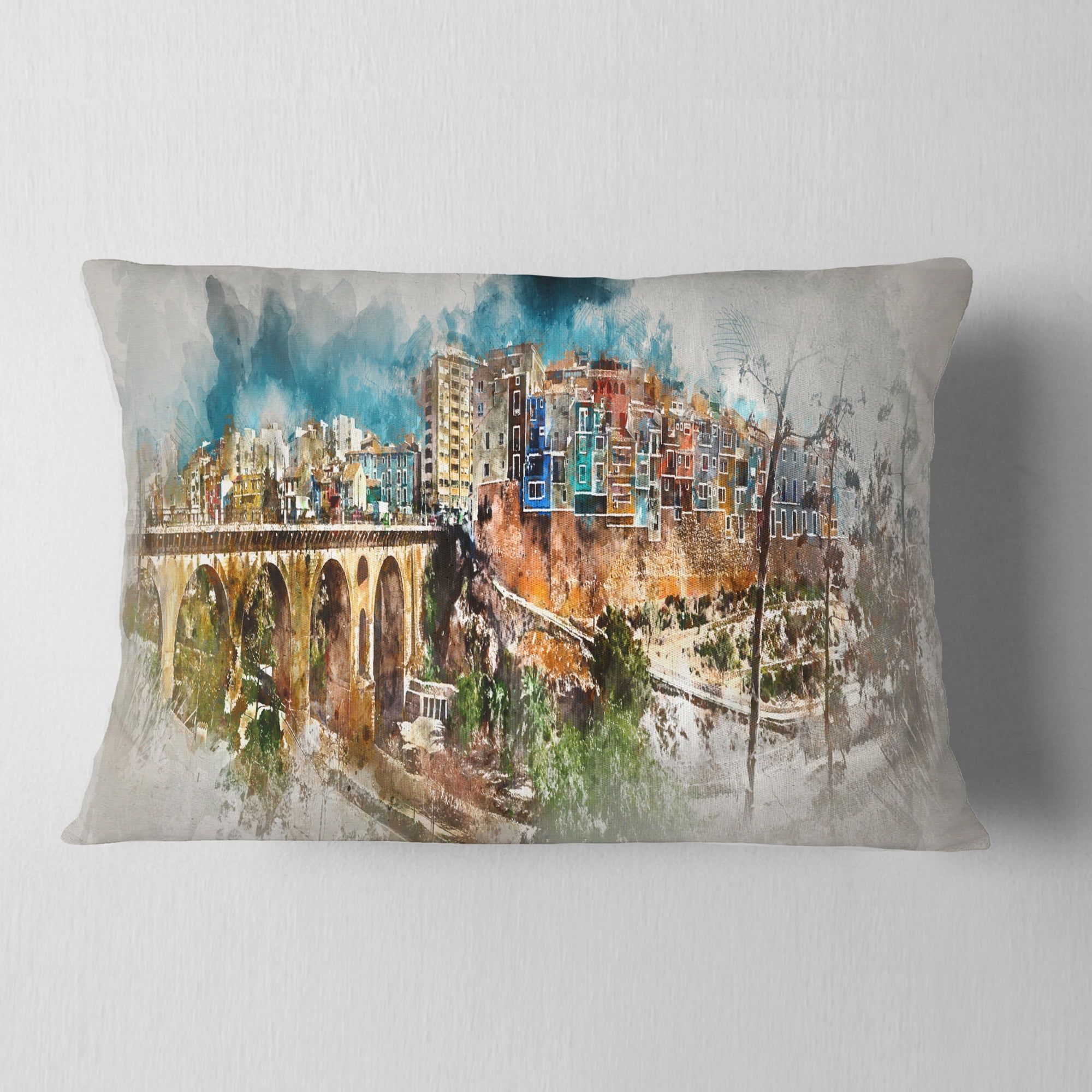 Designart Villajoyosa Town Digital Art Panorama - Cityscape Throw Pillow - 12x20