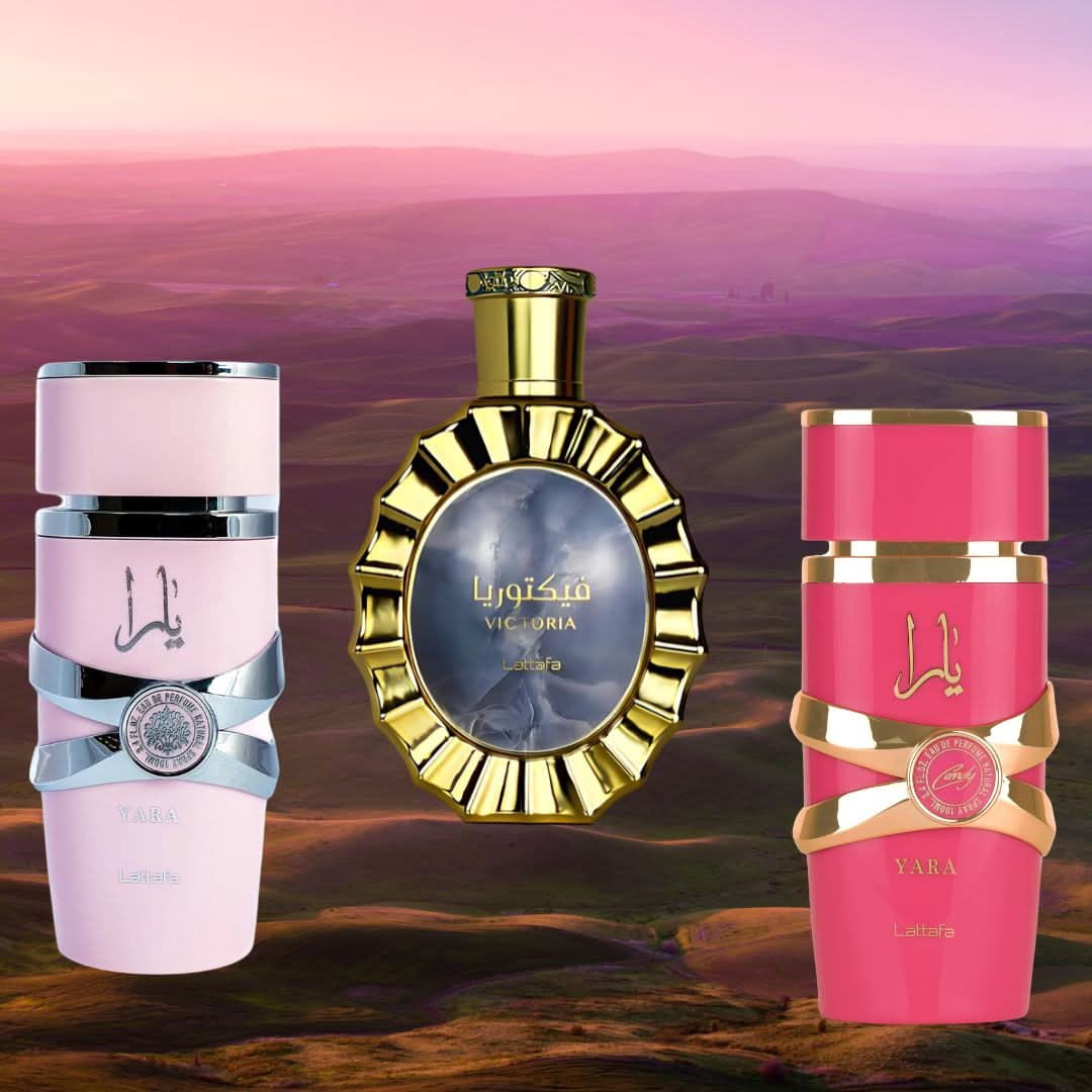 Yara, Yara Candy & Victoria Eau de Parfum Sprays 100ml (3.4 oz) by Lattafa (Bundle)