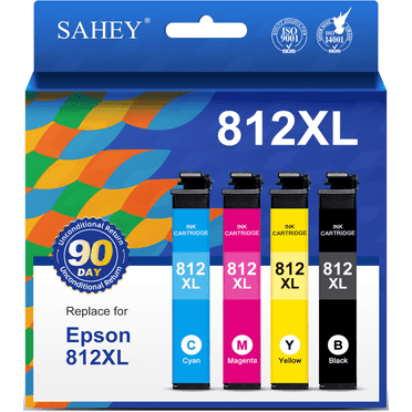 812XL Ink Cartridges Compatible for Epson 812 Ink Replacement for Epson Workforce Pro WF-7820 WF-7840 EC-C7000 Printer (Black Cyan Magenta Yellow, 4 Pack)