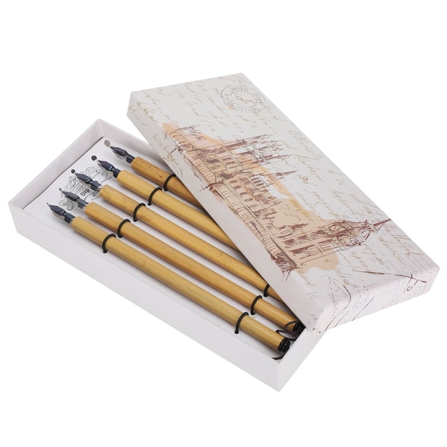 5 piezas de pluma de inmersión para caligrafía manga en caja, kit de pintura de dibujo de bambú vintage, útiles escolares, punta redonda