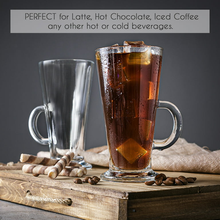 Krivat Irish Glass Coffee Mugs, 300ml Set Of 6 Irish Latte Cups
