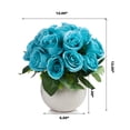 thumbnail image 4 of Enova Home 18 Heads Artificial Silk Roses Faux Flowers Arrangement in Round Tapered Ceramic Pot for Home Office Wedding Decor (Aqua), 4 of 4