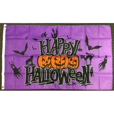 Halloween Banner Flag Flags 3x5 Purple Happy Halloween Flag Pumpkins Bats Ghosts Cat Outdoor Banner Pennant, Home and Holiday Flags By Home and Holiday Flags ()