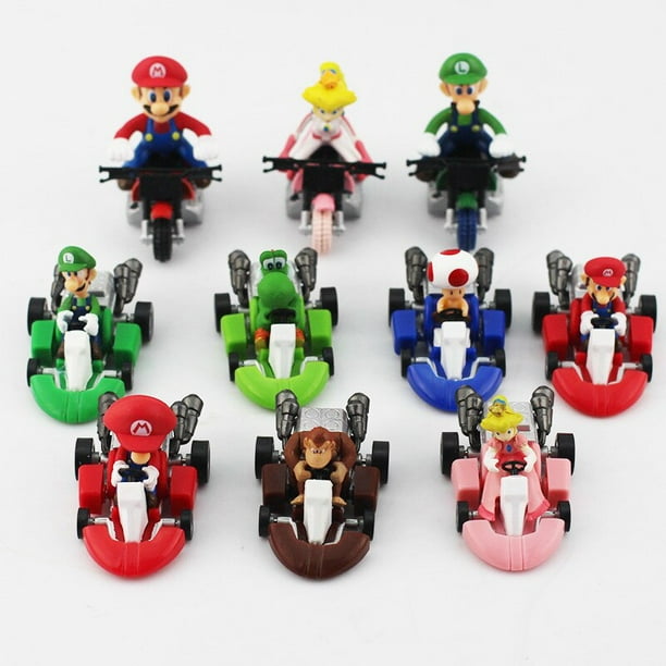 Super Mario Bros-Juego de 10 piezas, coche extraíble Yoshi Luigi Donkey Kong, figuras de dibujos animados, juguetes de acción divertidos, regalos de navidad para niños zhangmengya LED