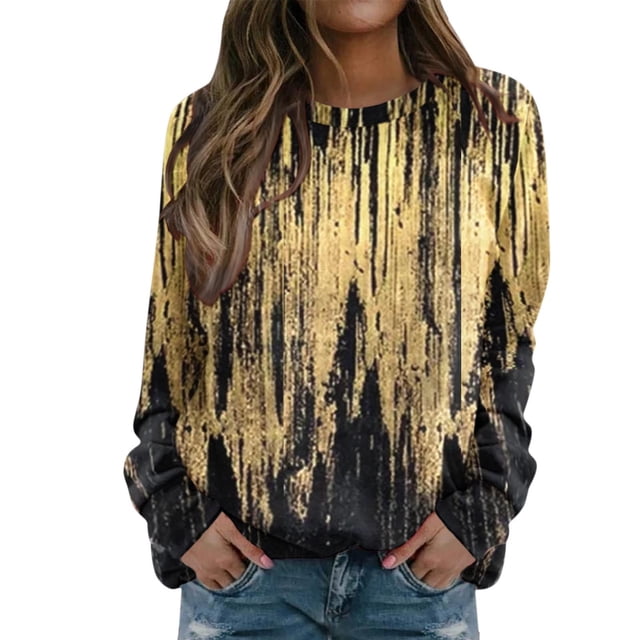 Pntutb Mujeres Otoño e Invierno Casual Impreso Cuello Redondo Manga Larga Jersey Blusa Sudadera tops Pntutb Pntutb-3878