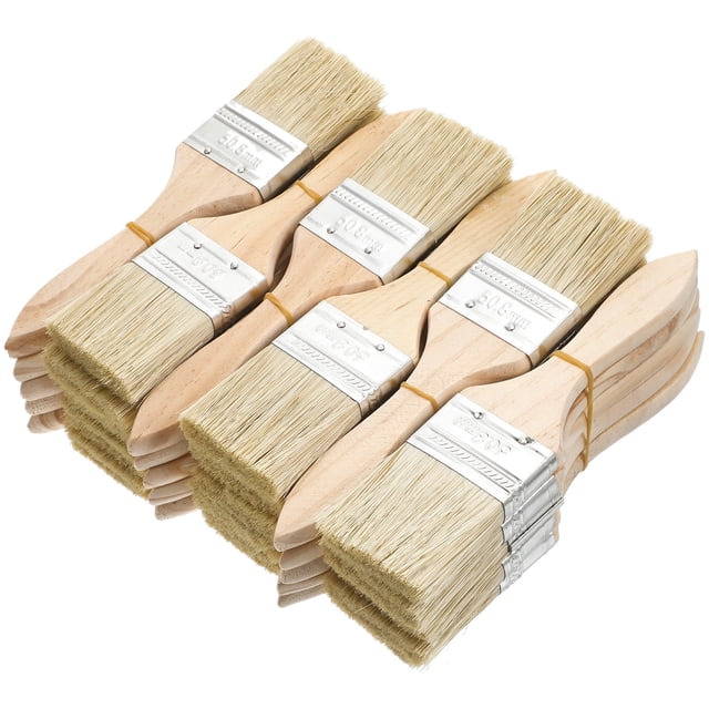 Minkissy 30 Pcs Flat Paint Brushes for Home Improvement - Beige Wood Handle Design for Stain Application