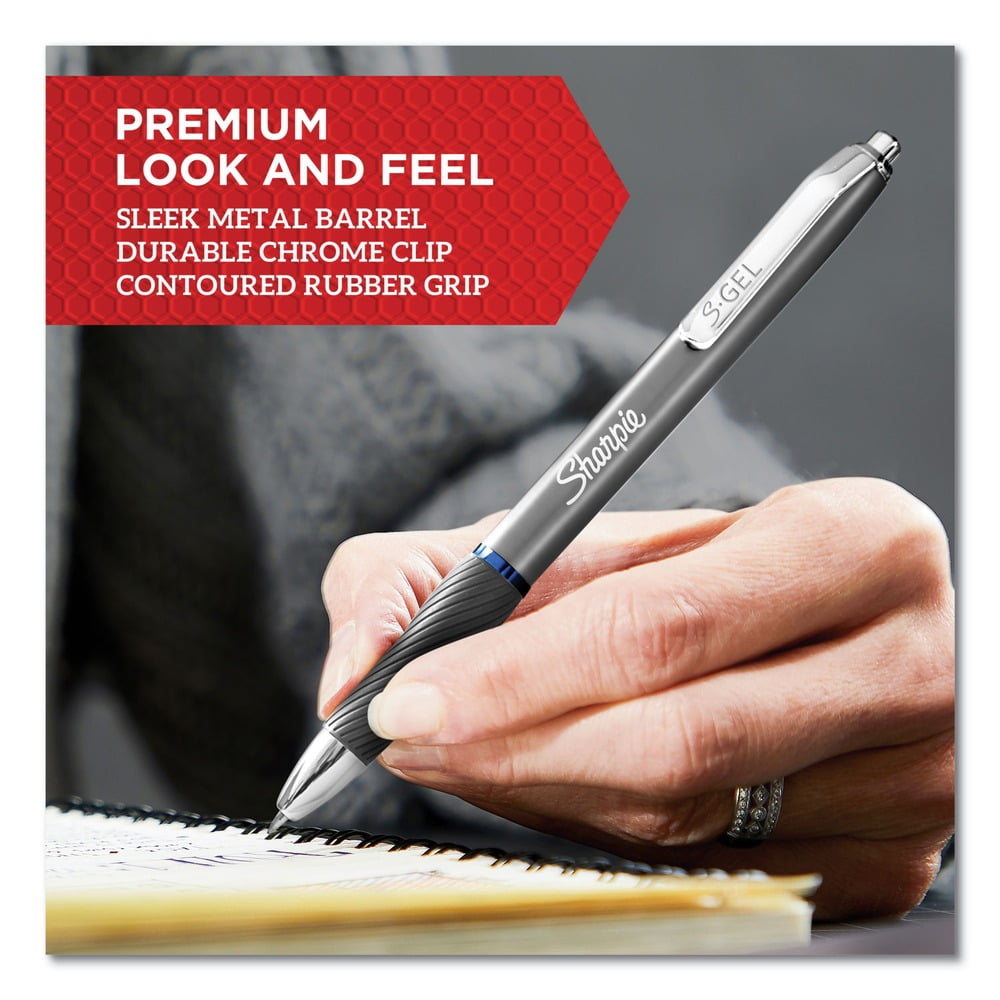 Sharpie S-Gel, Gel Pens, Sleek Metal Barrel, Medium Point (0.7mm), Black Ink, 12 Count