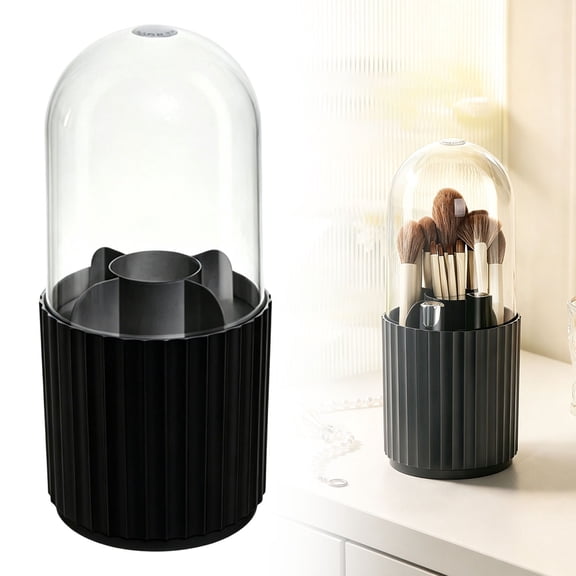 Makeup Brush Holder with Lid 360° Spinning, Makeup Brush Organizer, Vanity Organizer, Cosmetic Organizer (Black)
