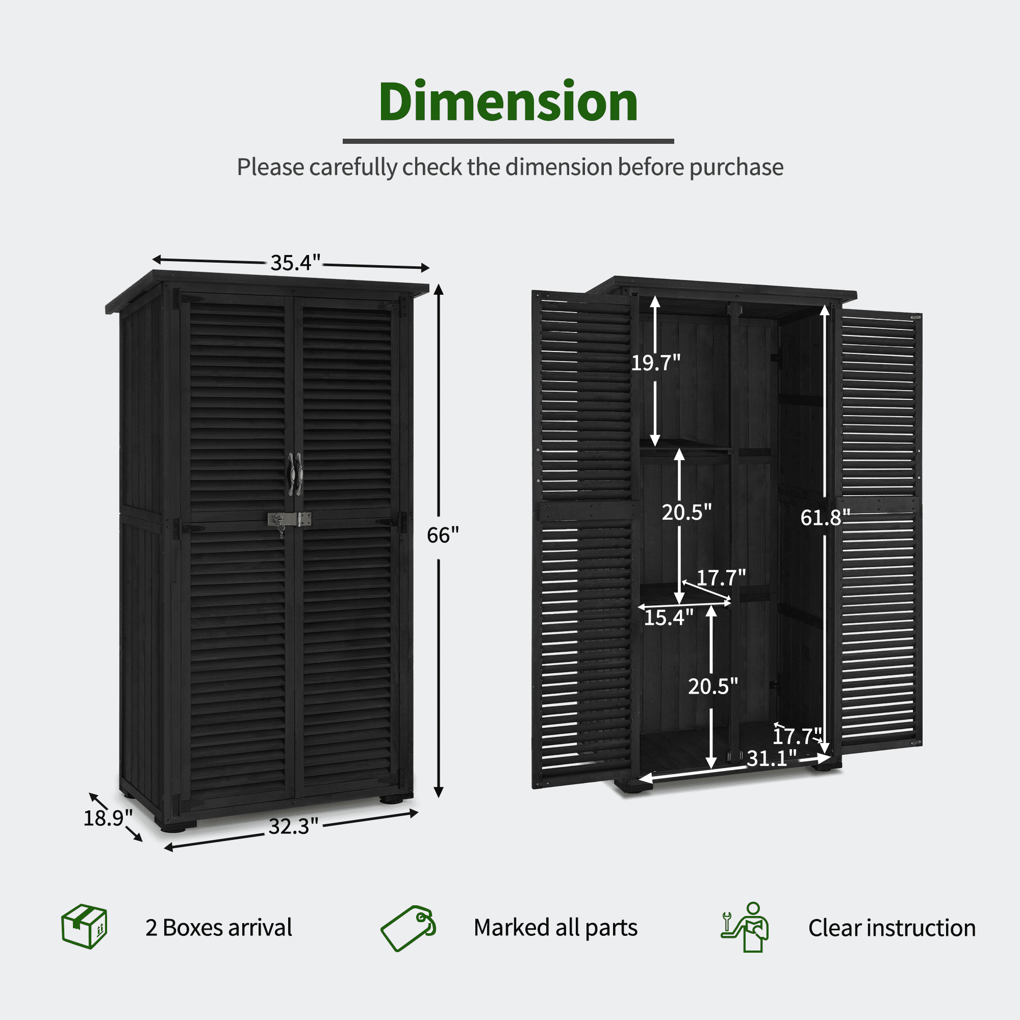 MCombo Outdoor Wooden Storage Cabinet, Garden Tool Shed w/ Latch, Outside Tools Wood Cabinet Double Doors