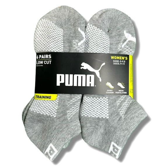 PUMA SOCKS WOMEN'S - LOW CUT 253 - KIRO GREY WHITE - SHOE SZ 5-9.5 - PACK 6