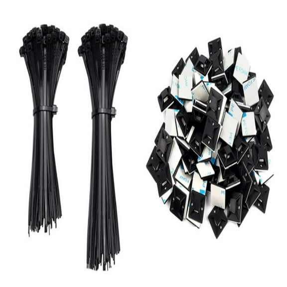Professional Cable Management Solutions, Industrial Adhesive Zip Tie Mounts for Multifunctional Wire Clips, Perfect for Outdoor Indoor Use (200 Pcs cable ties 100 Pcs self