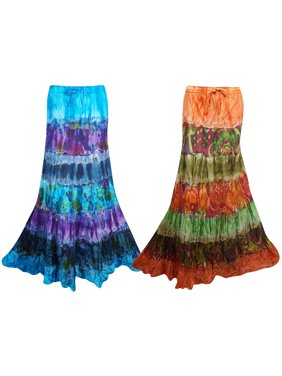 Mogul Boho Chic Gypsy Cotton Tiered Tie Dye Summer Bohemian Fashion Long Skirts