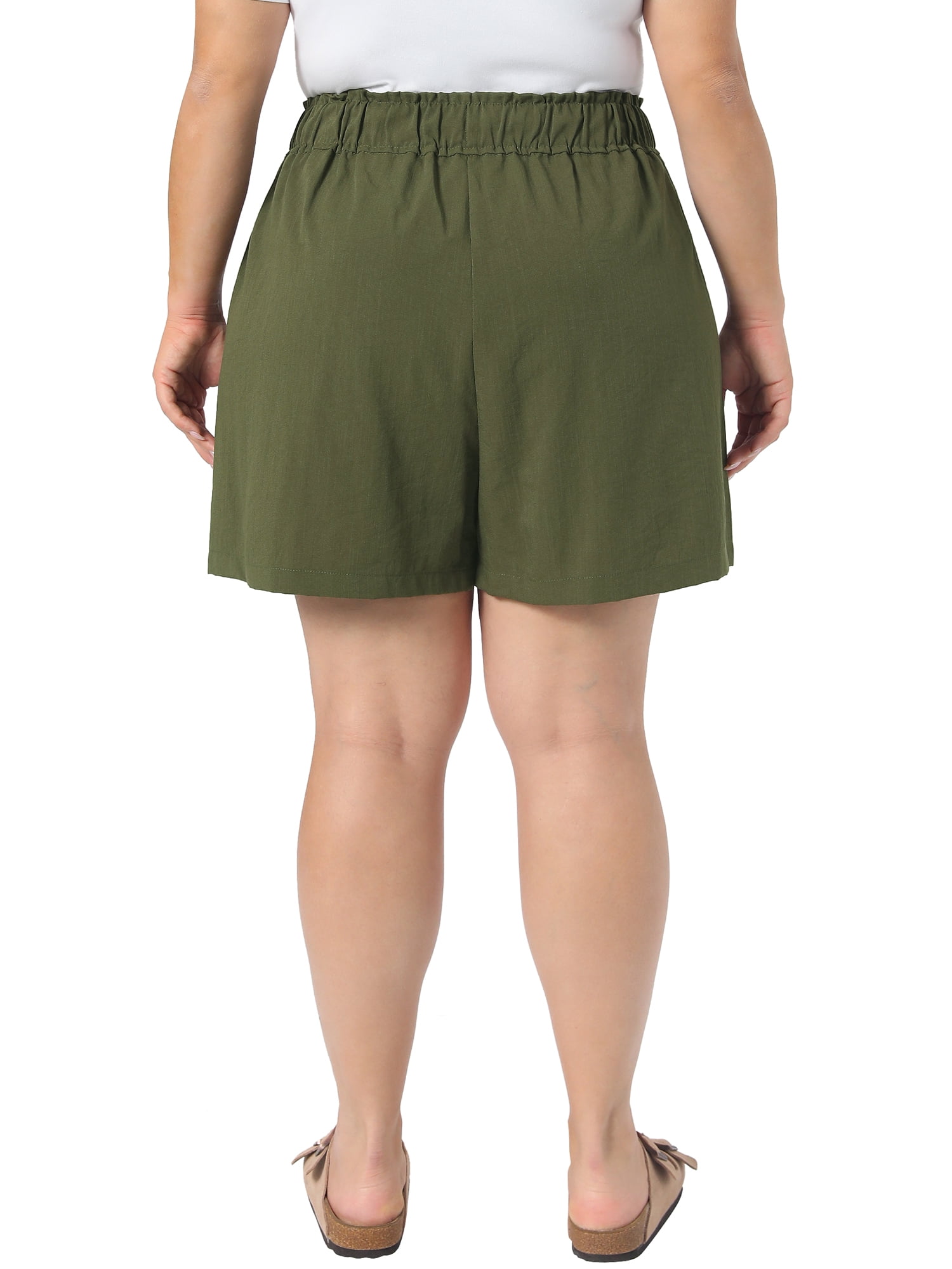 DARING DIVA Women's Plus Wide Leg Drawstring High Waist Beach Shorts 4X Army Green