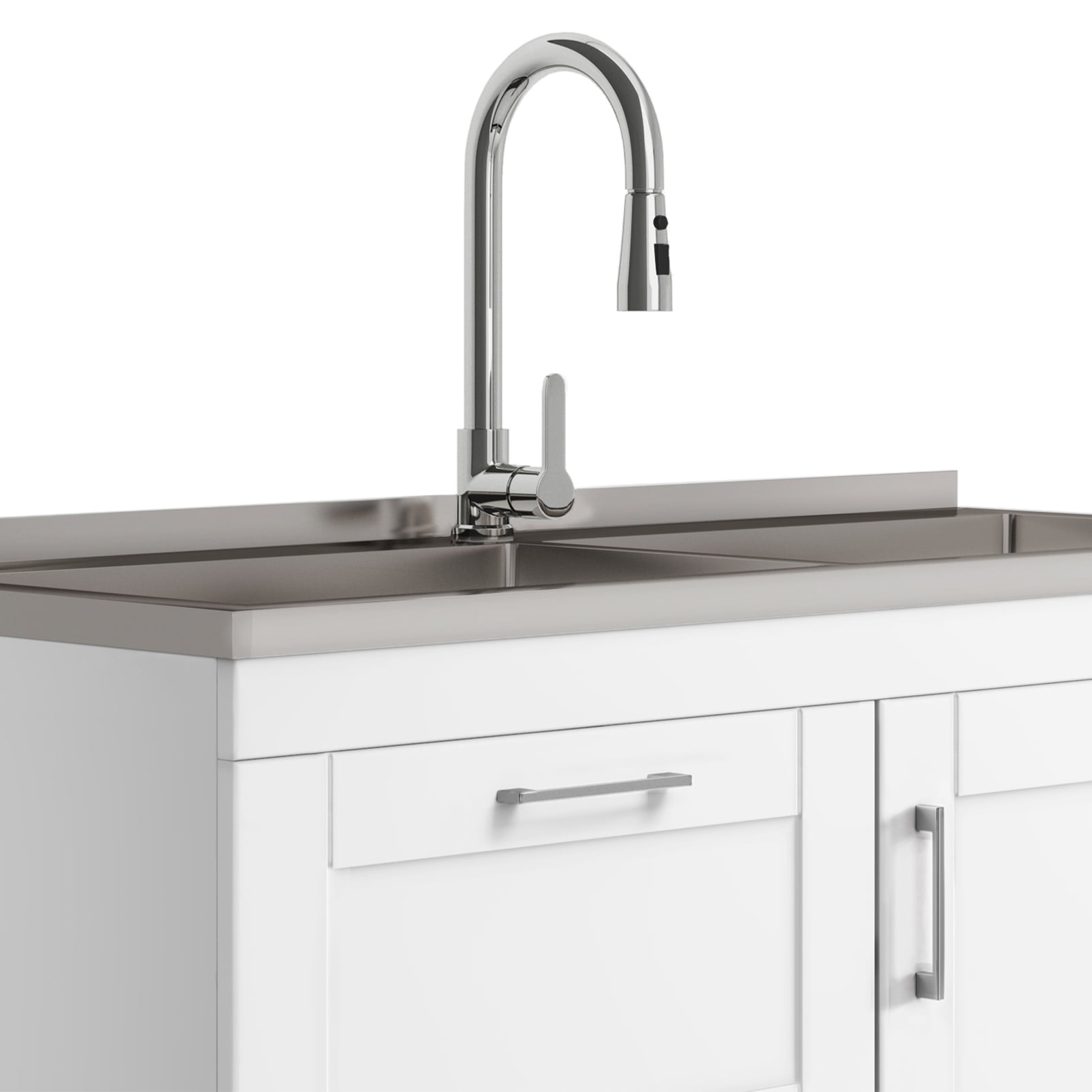 Simpli Home Modern Wide Shaker All-in-One 46-inch Utility Sink & Cabinet