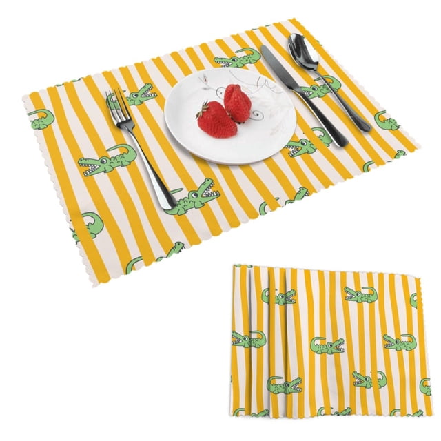 DouZhe Polyester Set de 4 Sets de Table, Mignon Dessin Animé Motif Crocodile Vert Résistant à la Chaleur Place Mats pour Table à Manger, 12 "x 18"