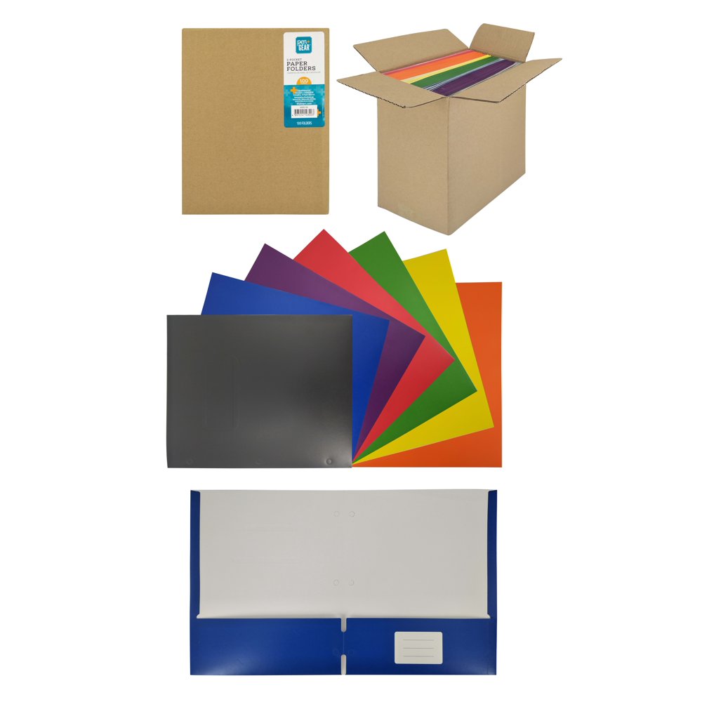 Pen + Gear Two Pocket Paper Folders, 100 Count, Assorted Colors, Letter