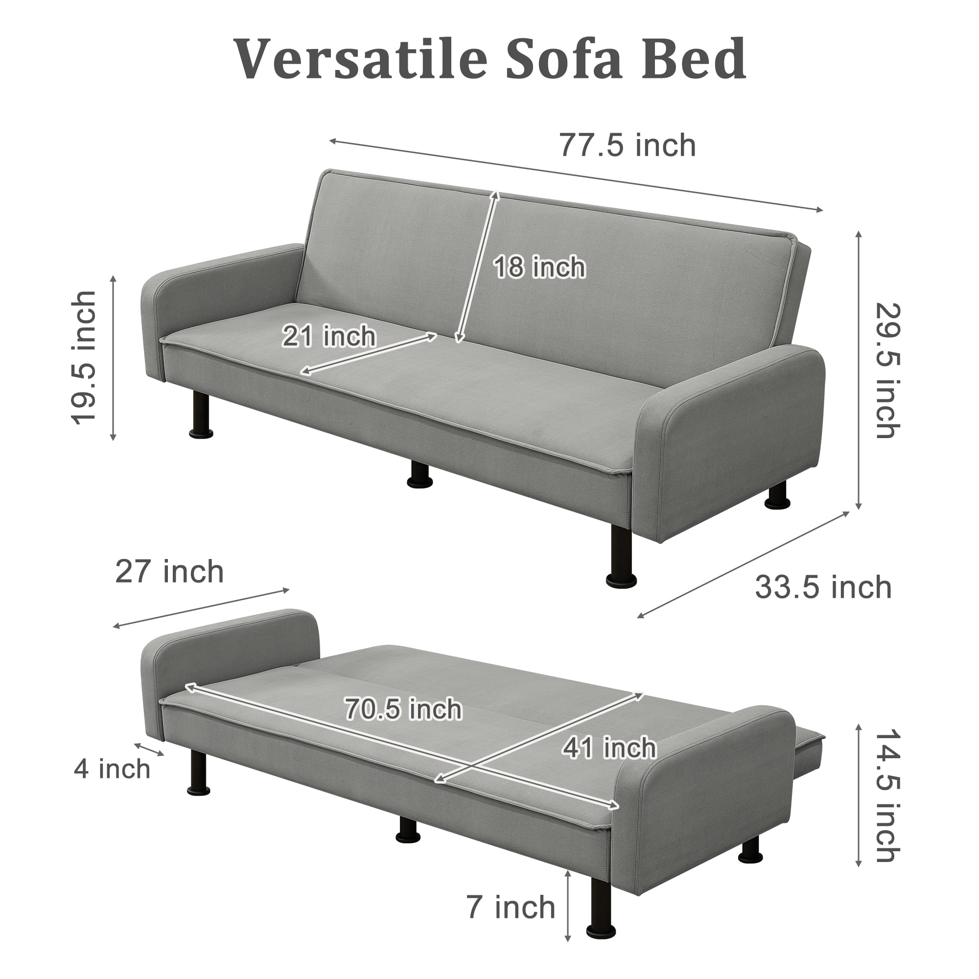 Kadyn Futon Sofa Bed, Convertible Futon for Living Room, Futon Sleeper Sofa, Grey Kadyn Futon Sofa Bed, Convertible Futon for Living Room, Futon Sleeper Sofa, Grey