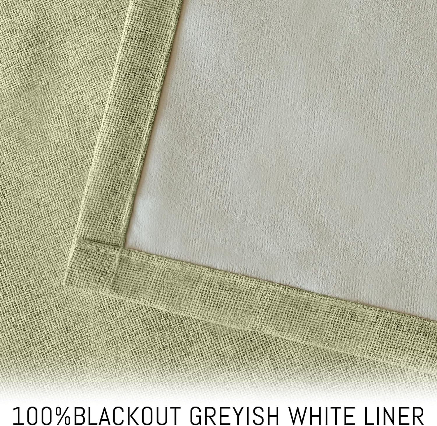 Yakamok Sage Green Linen Curtains 100% Blackout 84 Inches Long,Room Darkening Textured Curtains for Living Room Thermal Grommet Bedroom Curtains 2 Panels with Greyish White Liner