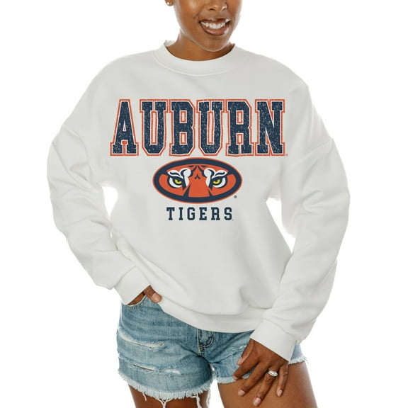 Women's Gameday Couture  White Auburn Tigers Freestyle Fleece Pullover Sweatshirt