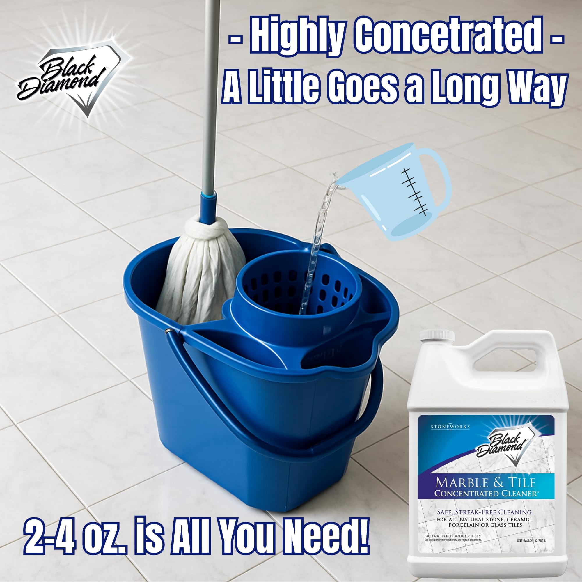 Black Diamond Stoneworks Marble & Tile Floor Cleaner Concentrate, pH Neutral, Streak-Free & No-Rinse Formula for Granite, Travertine, Limestone, Slate, Ceramic & Porcelain Floors (1 Gallon)