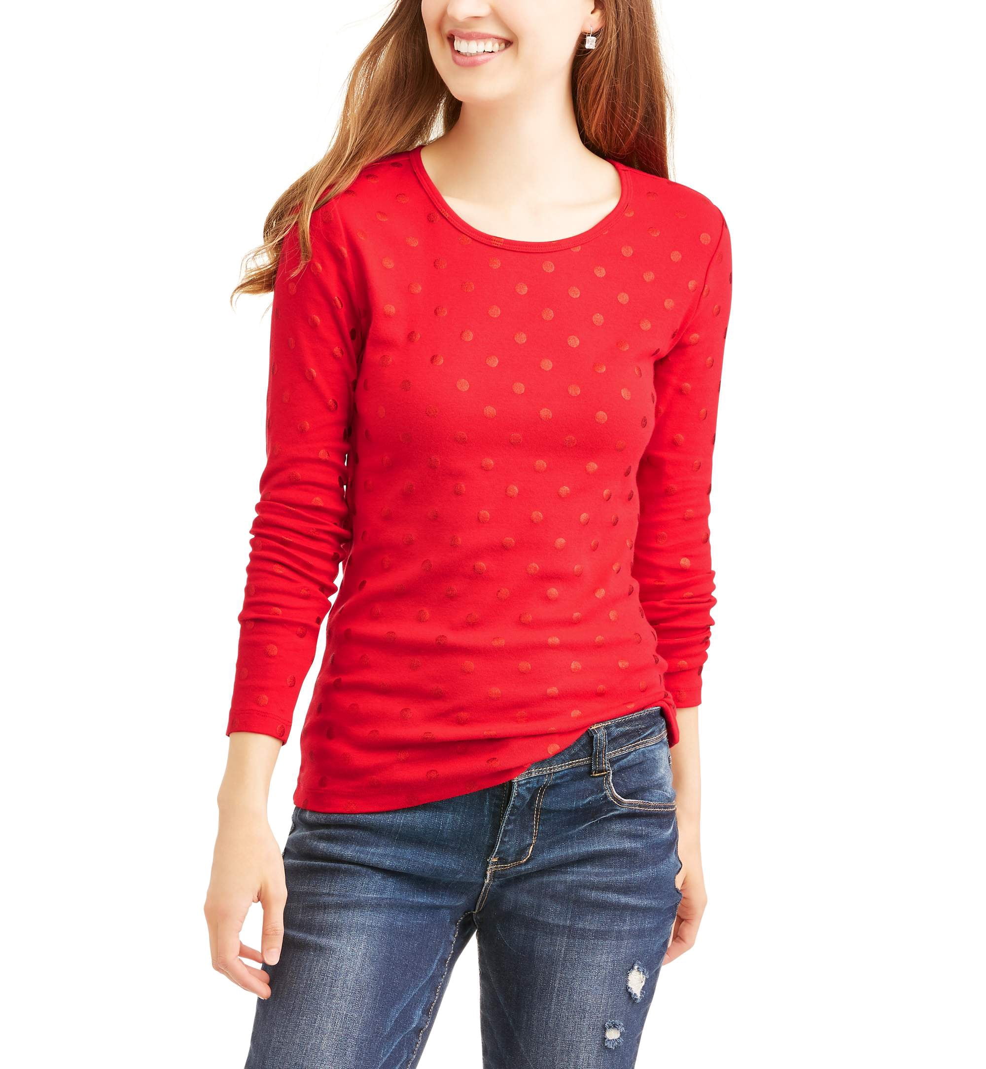 Faded Glory Women's Long Sleeve Crew Neck Dot Tee