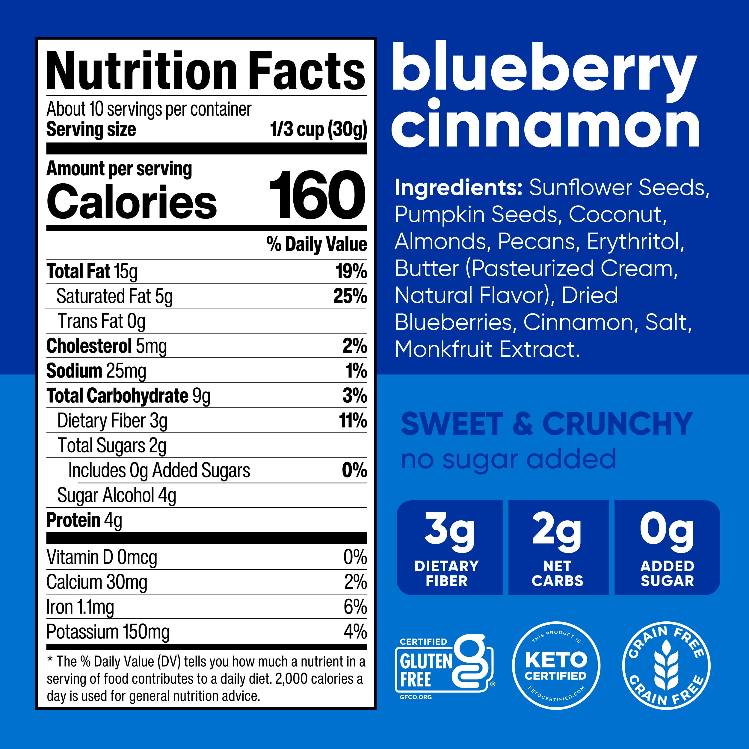 NuTrail Nut Granola Cereal, Blueberry Cinnamon, No Sugar Added, Keto, Gluten Free,  11 oz. 1 Count