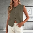 thumbnail image 2 of Fewfanhot Womens Clothes Button Up Sweater Vest Crewneck Sleeveless Casual Versatile Waistcoat, 2 of 5