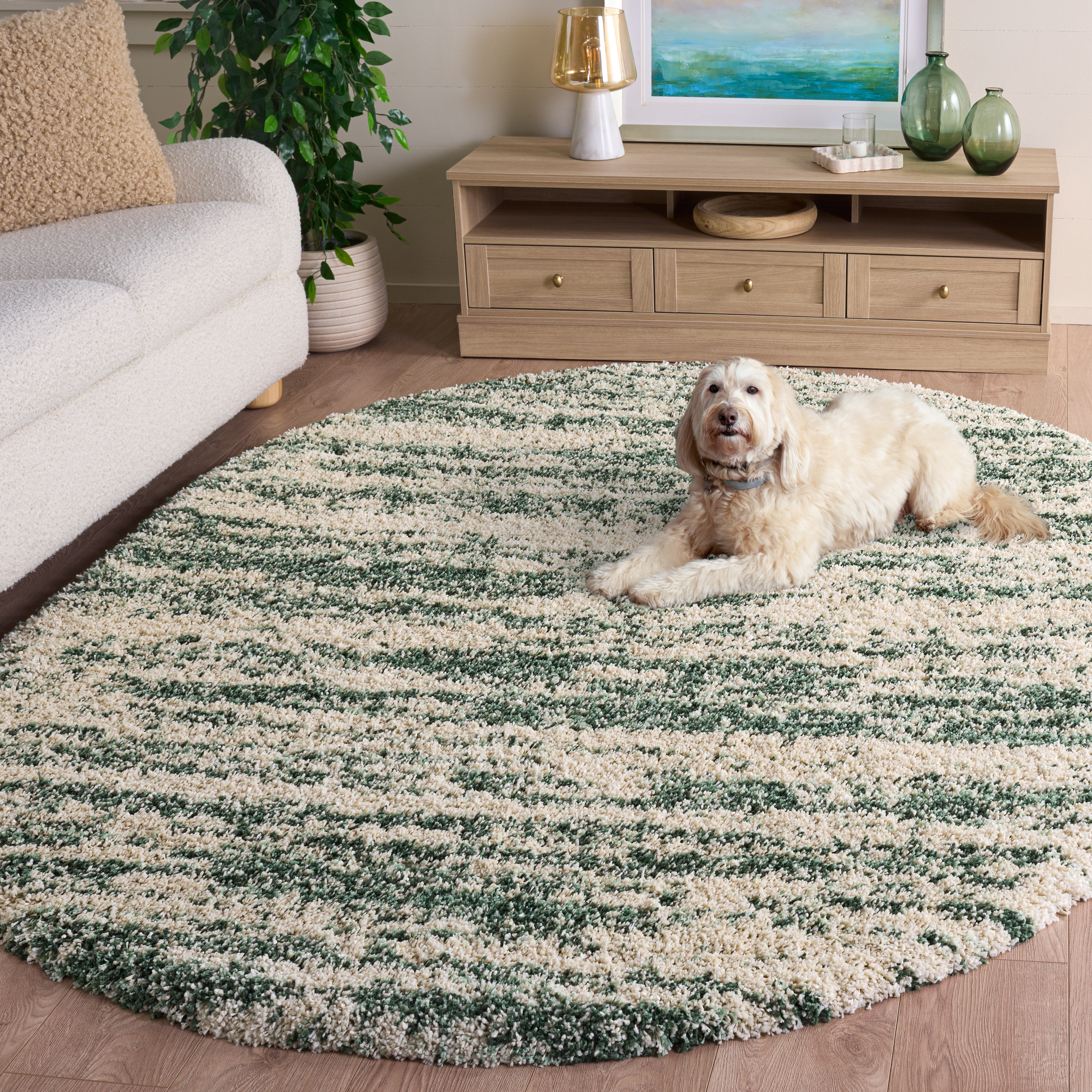 Safavieh Hudson Jack Abstract Shag Area Rug, Ivory/Green, 5' x 8' Oval