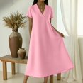 thumbnail image 6 of Laqbezok Women's Casual V-Neck Long Dress, Short Sleeve Solid Color Loose A-Line Gown, Soft Breathable Summer Dress with Side Pockets, 6 of 8