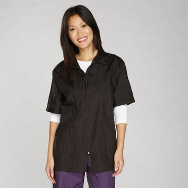 Black Zip Front Jackets for Barbers Stylists & Groomers Resists Water Stain Hair (Small)