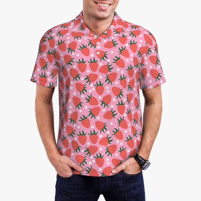 Balery Strawberry Camisa Polo de Hombre con Estampado, de Manga Corta y Tejido Medio, Camisa Tipo Golf Polo-XX-Large
