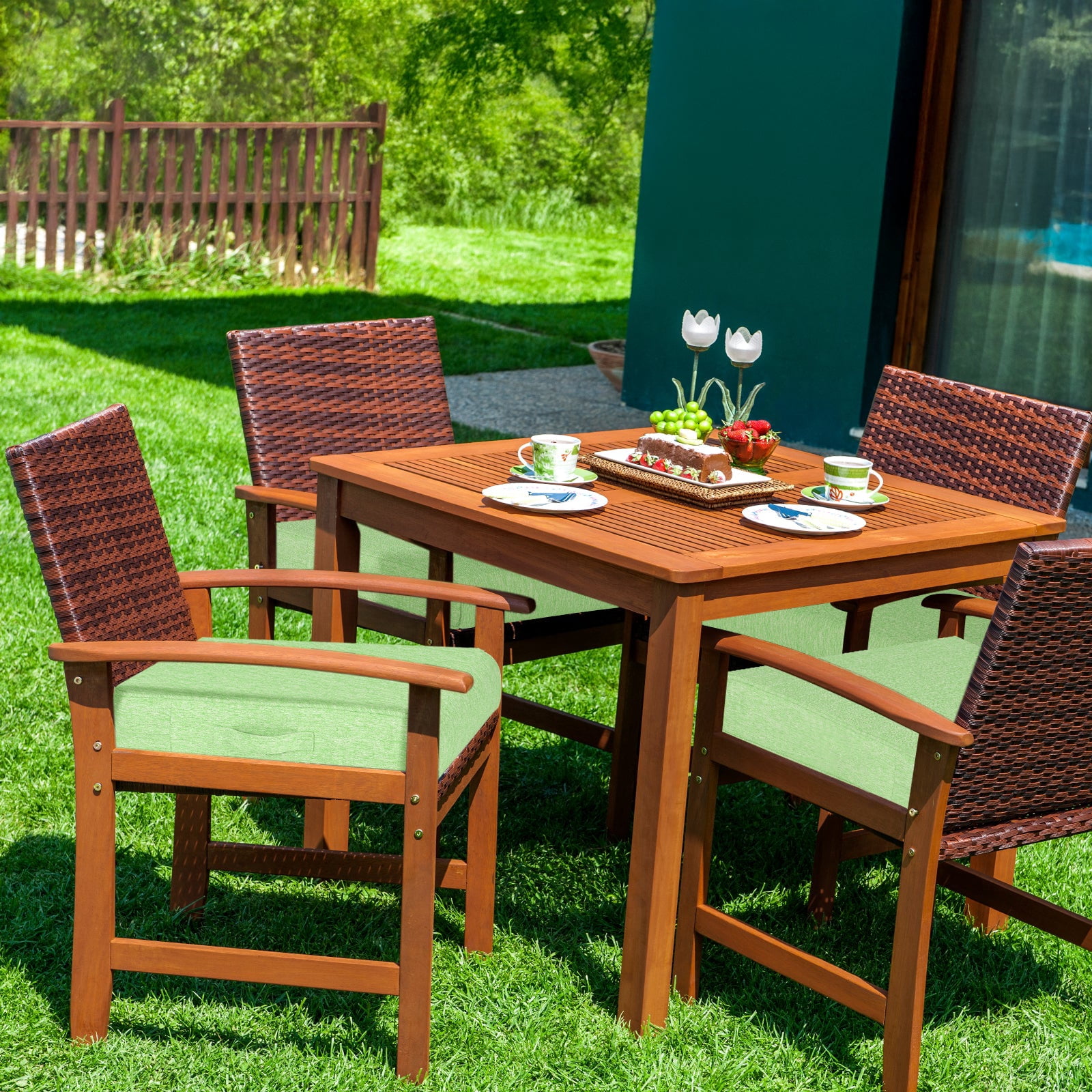 Aoodor Patio Chair Cushions Set of 2, 25 x 25 x 4 Inch Water Resistant Outdoor Seat Cushions with Handle and Ties, Square Corner Cushions for Patio Furniture Garden Lawn, Green