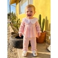thumbnail image 6 of RUINIXCW Toddler Baby Girl Fall Outfits Casual Plaid Doll Collar Long Sleeve Tops with Ruffled Trim Pants 2 Pcs Set, 6 of 9