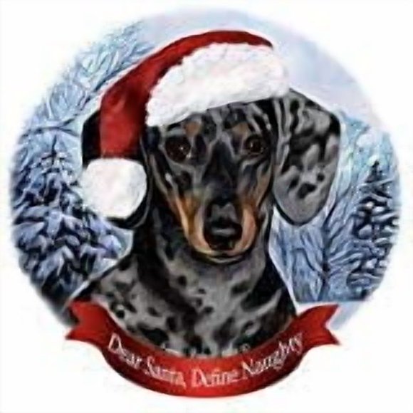 Holiday Pet Gifts SH Dachshund Light Dapple Dog Santa Hat Porcelain Ornament