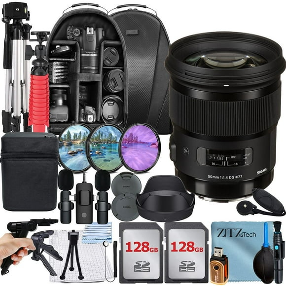 Sigma 50mm f/1.4 DG HSM Objectif Artistique pour Canon EF Mount Bundle avec 2 Cartes Mémoire 128 Go + Étui + Kit de Filtres + Ensemble d'Accessoires ZeeTech