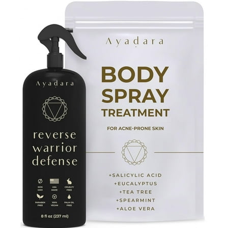 Ayadara Body Acne Spray with Salicylic Acid & Tea Tree, Clarifying Mist for Back, Chest & Body, 8 fl oz
